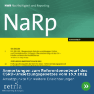 Titelblatt der NWB-Publikation "NaRp" mit dem Thema "Anmerkungen zum Referentenentwurf des CSRD-Umsetzungsgesetzes vom 10.7.2025